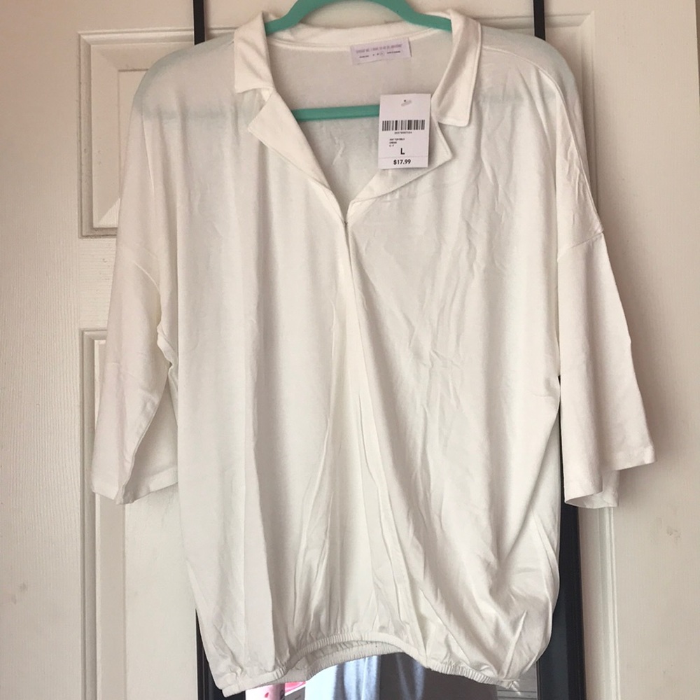 Forever 21 Cream Surplice Collared Top
